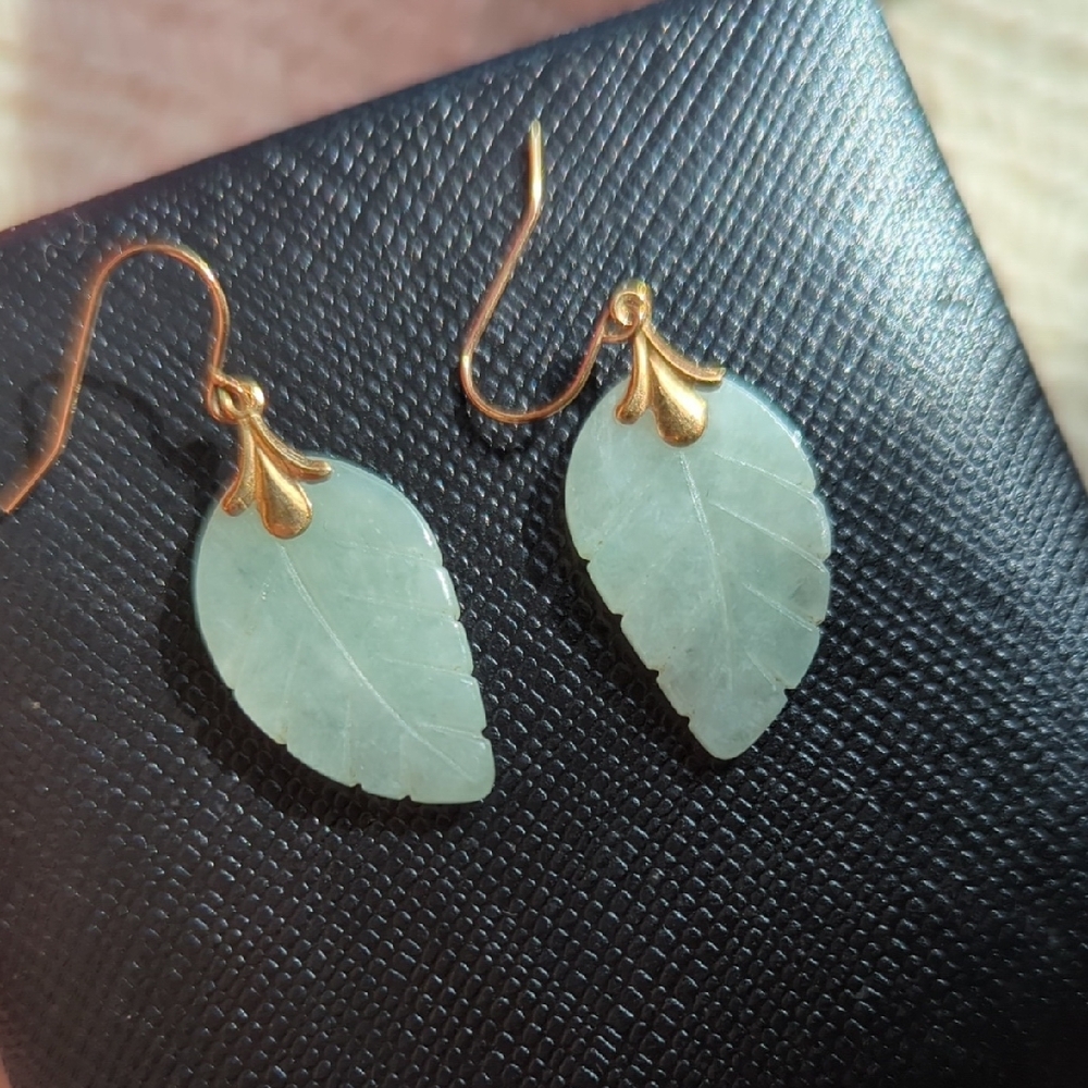 Jade 10k Gold Leaf Drop Earrings Macys R.H. Fine Jewelry - Picture 5 of 5